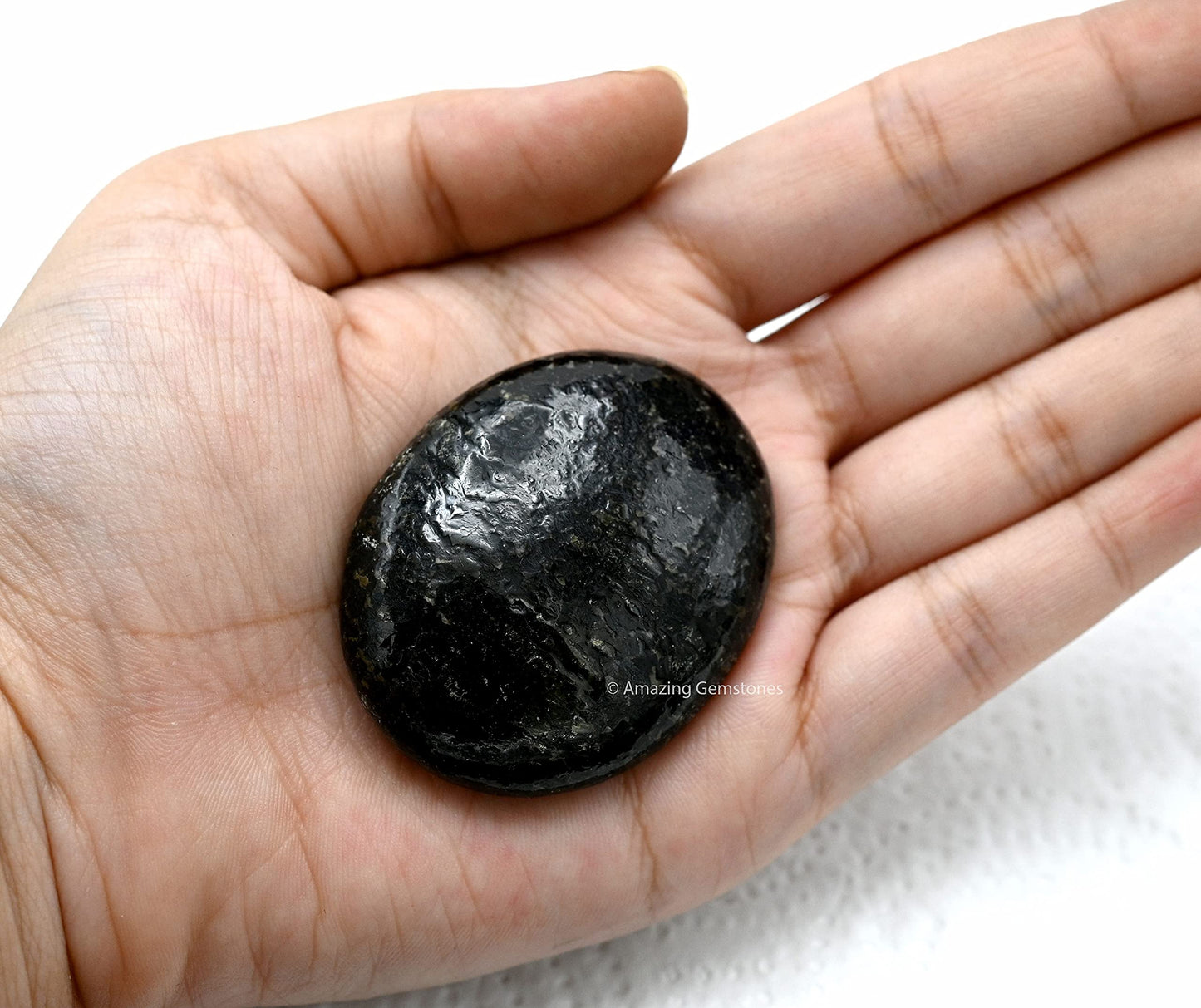 Amazing Gemstone Nuummite Crystals and Healing Stones - Large Palm Stone Crystals Piedra - Crystal for Good Luck, Balanced Positive Energy, Meditation - Unique Stocking Stuffers, Gifts for Women
