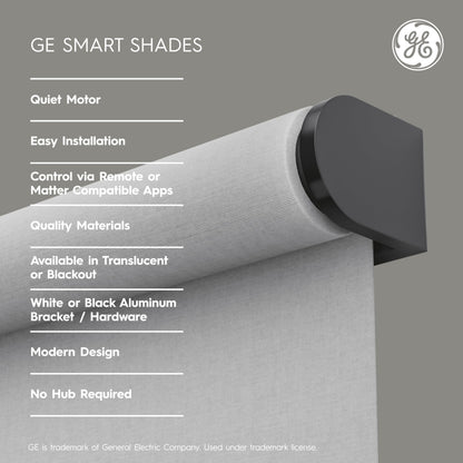 GE Smart Shades, Rechargeable Battery Roller Shade with Remote Control, Translucent White Fabric, White Hardware, 24-in Wide, 1 Count
