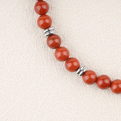 GAVU Stainless Steel Stone Beaded Red Jasper Bracelet for Men