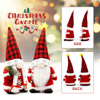 Lovinland Christmas Gnomes Plush Couple with Red Buffalo Check - Xmas Gnomes Elf Tomte Ornaments Doll - Christmas Decorations - Xmas Decorations for Home, Indoor, Office