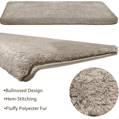 PURE ERA Carpet Stair Treads Ultra Plush 9.5" X 30"Soft Bullnose Indoor Stair Protectors Pet-Friendly Non-Slip Skid Resistant Tape Free Washable Reusable(14 Pieces, Cream Gray)