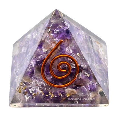 Amazing Gemstone Amethyst Orgone Pyramid - 30mm Small Orgonite Pyramids with Crystals and Healing Stones - Authentic Organite Gifts