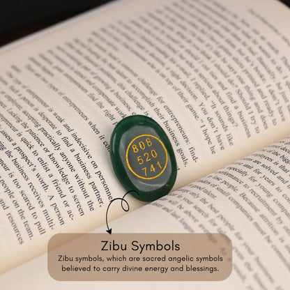 TRRYSTALS Natural Zibu Coin Green Gemstone | Spiritual Symbol Coin for Meditation, Energy Focus, Good Luck Decor | Polished Healing Stone Token for Home, Vastu & Gift Use