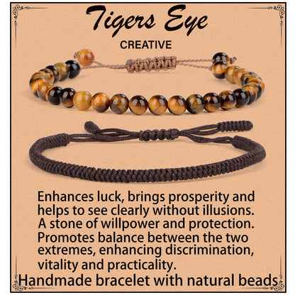 LPBeads 6mm Yellow Tiger's Eye Bracelet with Handmade Rope Bracelet Size Adjustable Natural Stone Crystal Healing Bracelets Gifts for Unisex Adults