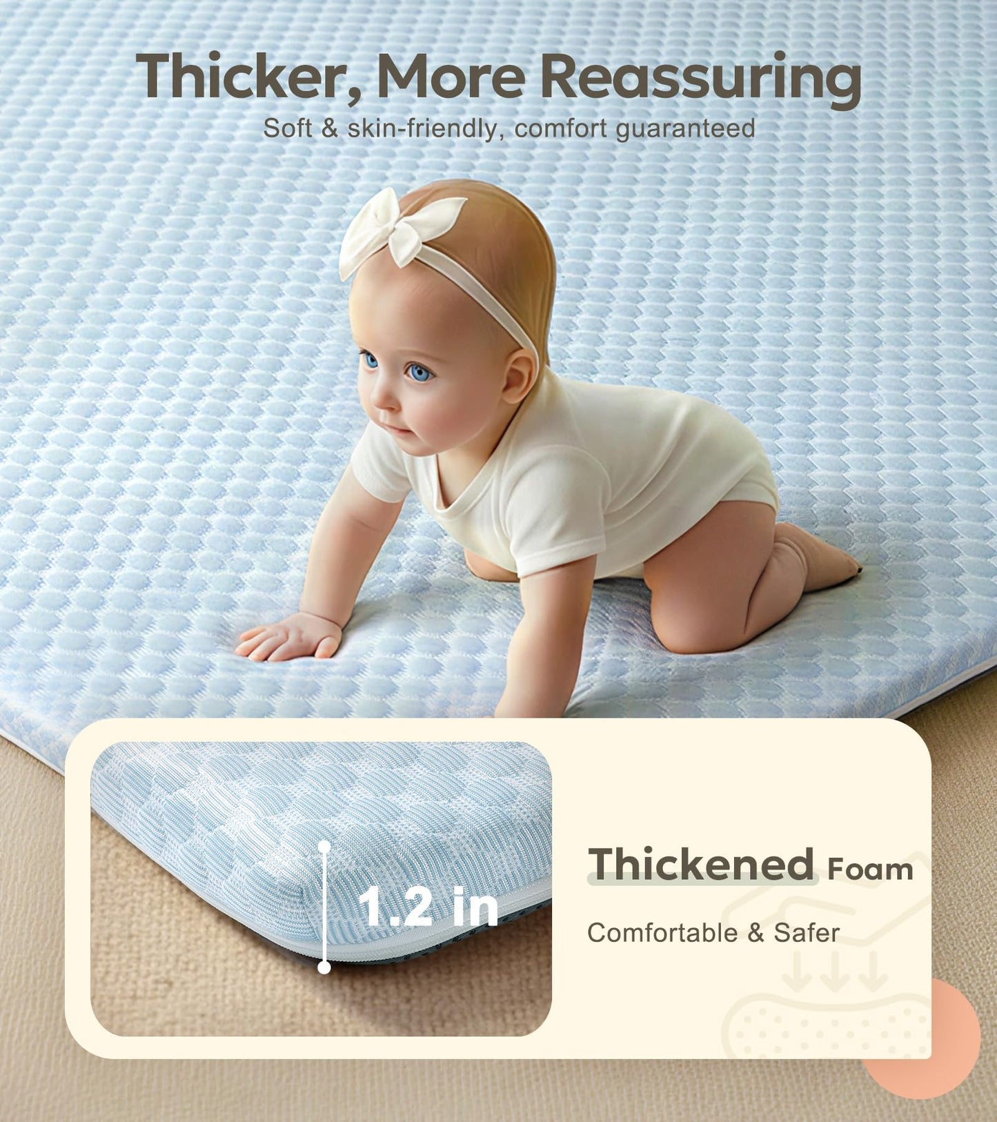 Mallify 1.3" Thick Baby Play Mat for Floor, 50''x50'' Cooling Mat with Dual Surface Removable Cover, Soft Velvet Playpen Mat for Tummy Time, Non-Slip Backing Crawling Mat for Toddlers, Infants