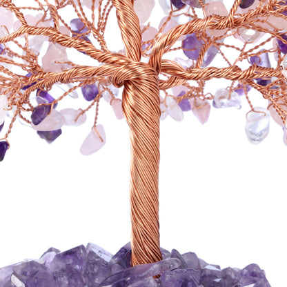 Jovivi Natural Amethyst + Clear Quartz + Rose Quartz Healing Crystal Money Tree on Amethyst Cluster Geode Druzy Base Feng Shui Crystals for Home Office Desk Decorations, Wealth, Good Luck