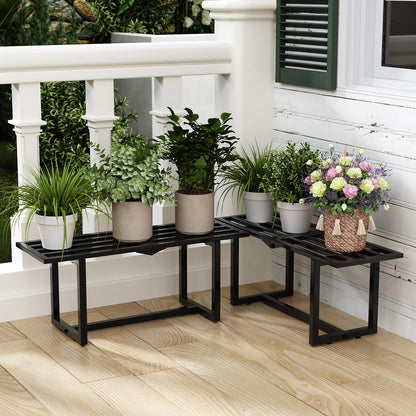 Rioneta 2-Pack Elegant Mid-Century Modern Metal Tiered Plant Stand Robust 330 lbs Capacity Versatile Indoor Outdoor Display for Living Room, Patio & Balcony Black