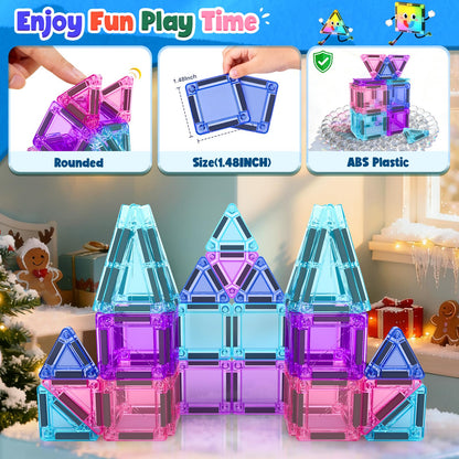 Soyee Magnetic Tiles Toddler Toys Travel Essential Games Magnet Building Blocks STEM Sensory Educational Toys for 3 4 5 6 7 8+ Year Old Boys Girls Christmas Birthday Gifts
