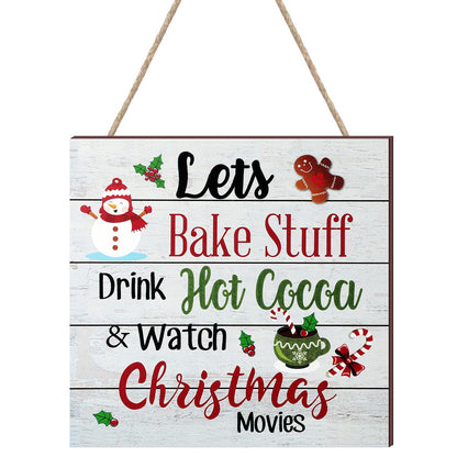 Blulu Christmas Hanging Wooden Sign Christmas Coffee Bar Decor Wood Candy Cane Hot Cocoa Sign Door Hanging Plaque for Xmas Winter Holiday Kitchen Home Wall Decoration(Classic)