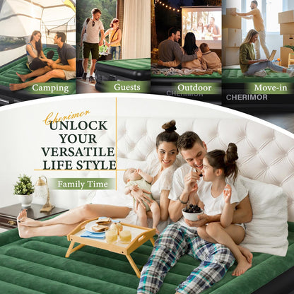 CHERIMOR Queen Air Mattress with Built-in Pump, 18" Raised Comfort, 800lbs Heavy-Duty Support, Anti-Sag Horizontal Beam, Leak-Resistant Design, 3-Min Fast Inflation Blow Up Bed for Guests & Camping