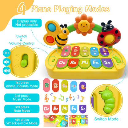 Baby Piano Toy 6-12 Months Light Up Music Keyboard Baby Toys for 3 6 9 12 18 Months with 4 Modes, Infant Educational Early Learning Toys, Small Musical Piano Toy 1 Year Old Boys Girls Gift