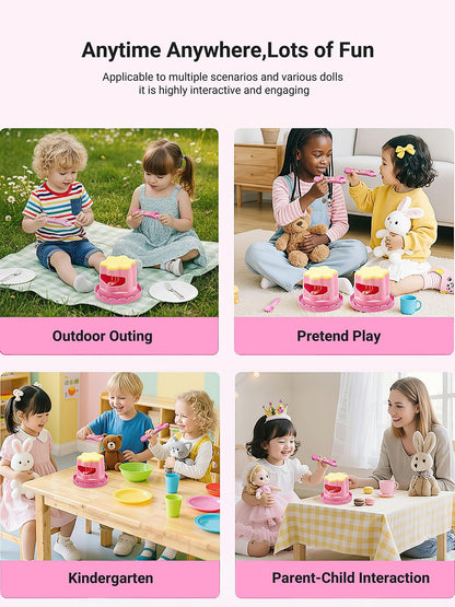 Pudding Feeding Toy for Dolls(2 Packs), Interactive Baby Doll Food with Retractable Spoon, Pretend Play Food for Toddlers 3-5-8, Realistic Role Play Toy for Girls, Easter Basket Stuffers Gifts