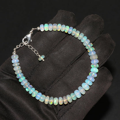 CRYSTALIS Natural Ethiopian Opal Adjustable Bracelet, Real Gemstones, Chakra Healing Stones, Gift Giving Jewelry, Silver Plated Womens Bracelet 8 inch
