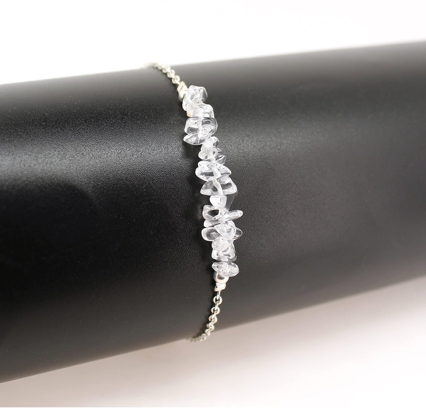 Gempires Natural Gemstone Chip Bar Bracelet for Women, Crystal Healing Bracelet, Multiple Gemstone Options, Adjustable Yellow Gold Plated Chain (7” + 1” Extender), Dainty Stackable Jewelry Gift for Her (Clear Quartz)