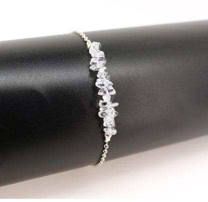 Gempires Natural Gemstone Chip Bar Bracelet for Women, Crystal Healing Bracelet, Multiple Gemstone Options, Adjustable Yellow Gold Plated Chain (7” + 1” Extender), Dainty Stackable Jewelry Gift for Her (Clear Quartz)