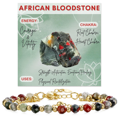 Farfume African Bloodstone Crystal Bracelet Beaded Bracelets for Women 4mm Natural Stone Beads Gemstone Handmade Jewelry Valentine's Day Gifts