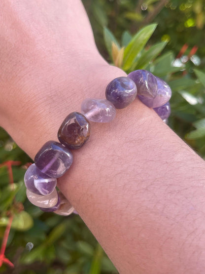 GAF TREASURES Amethyst Chevron Crystal Nugget Bracelet, Genuine Amethyst Chevron Tumbled Gemstone Bracelet, Healing Crystal Bracelet, Gift for Men & Women (1)