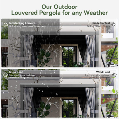 Aoxun Louvered Pergola 10' x 12' Outdoor Aluminum Pergola with Adjustable Top for Decks, Gardens and Backyards, Gray