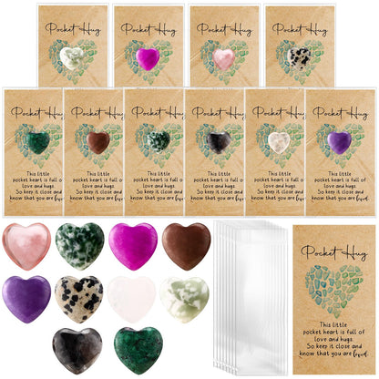 Nosiny 15 Sets Heart Stones Bulk Mother's Day Gift for Women Pocket Hug Token 0.8'' Natural Heart Crystals and Healing Stones with Card Employee Coworker Volunteer Nurse Graduation Meditation Gift