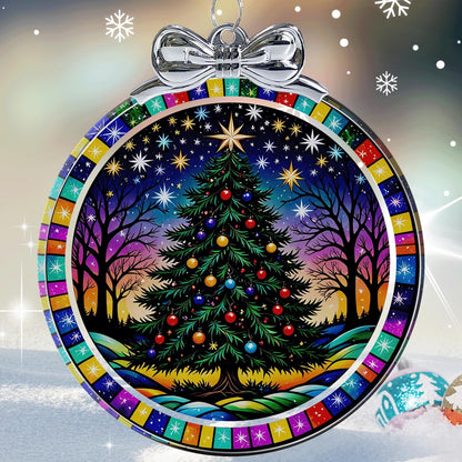 Starry Night Christmas Tree Stained Glass Christmas Ornament - Hanging Ornaments for Christmas Tree Decorations - Holiday Keepsake Present Exchange Idea