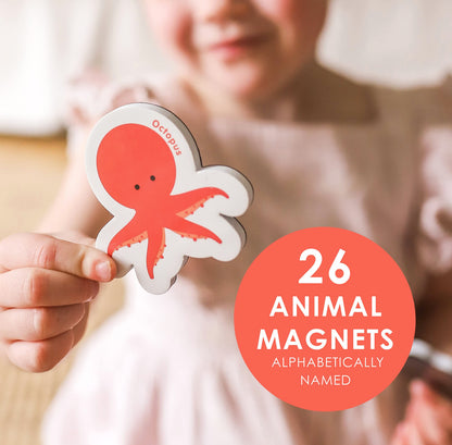 Curious Columbus Toddler Magnets – Animal Fridge Magnets for Kids | 52 Refrigerator Magnets with 26 Animals + 26 ABC Magnetic Letters | Foam Alphabet Learning Set for Toddlers