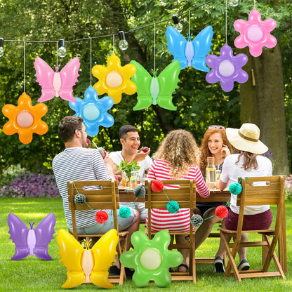 Realspring 12 Pcs 12 Inch Spring Summer Inflatable Outdoor Decorations Butterfly Flowers Inflatable Hanging Ornament Large PVC Spring Summer Butterfly Flowers Blow up Yard Party Indoor Outdoor Decor