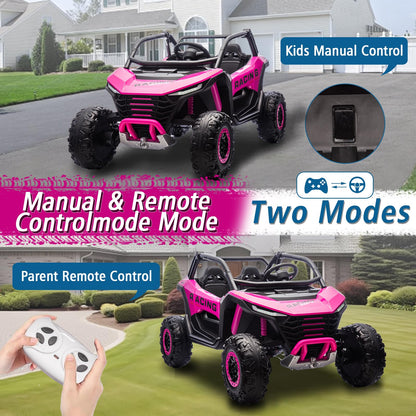 POSTACK 2 Seater Ride on Car with Remote Control, XXL 24V 7Ah 4WD Battery Powered Vehicles for Kids to Drive, Outdoor Riding Toys for Toddlers Boys Girls w/Bluetooth, LED Lights, Pink