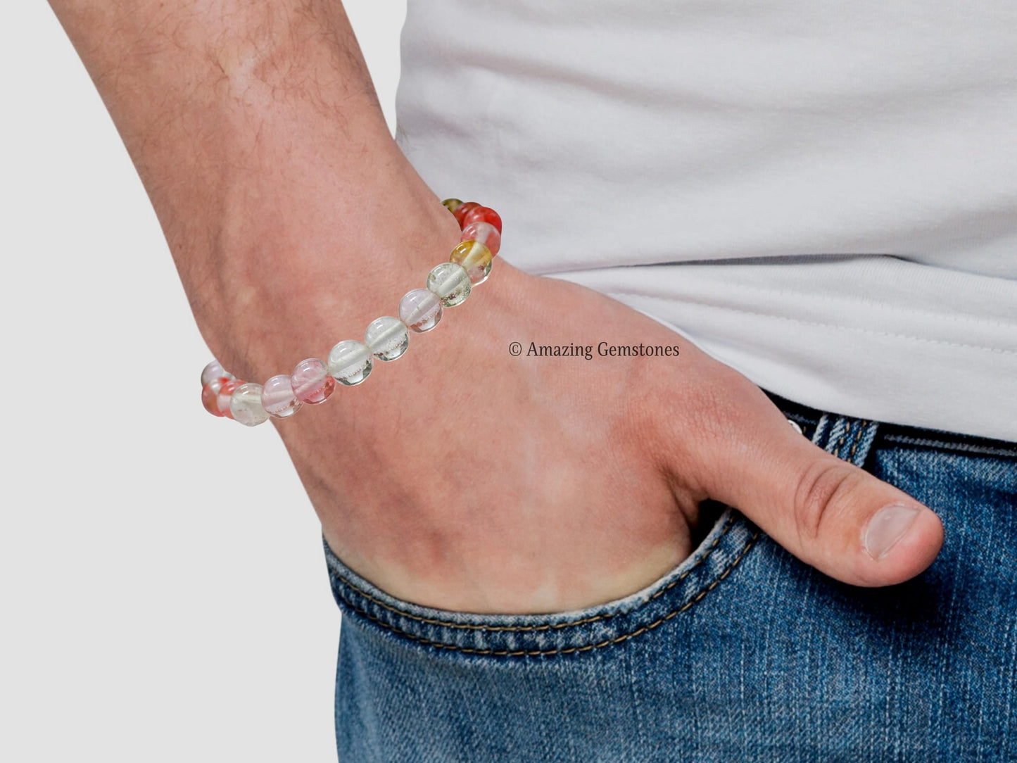 Amazing Gemstone Crystal Bracelet for Women Men's Gifts - Protection Healing Crystal Bracelet - 8mm Gemstone Beaded Stretchable Bracelet Pulseras Para Hombres Mujer Stocking Stuffers Mothers Day Gift (Multi Cherry Quartz)