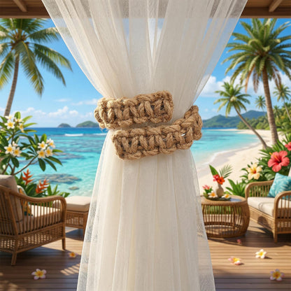 4 Pcs Braided Curtain Tiebacks Boho Flexible Rope Drapes Holder Braided Jute Curtain Tiebacks for Home Office Bedroom Window