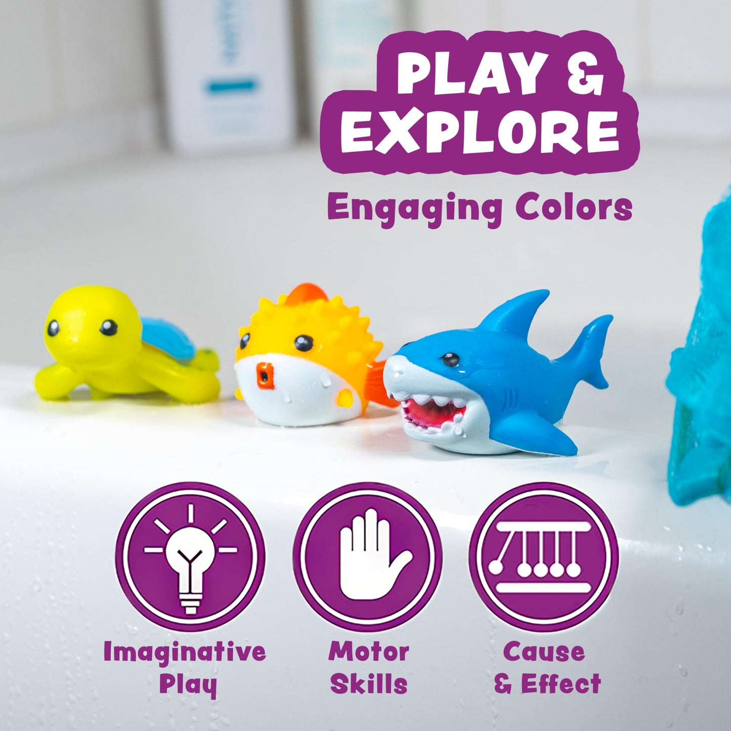 Tub Works® Under the Sea™ Light Up Bath Toys, 6 Pack | Water-Activated Light Up Toys Flash & Change Color | Easy-Grip Baby & Toddler Bath Toys | Sensory Bathtub Toys with Bath Lights for Kids Bath