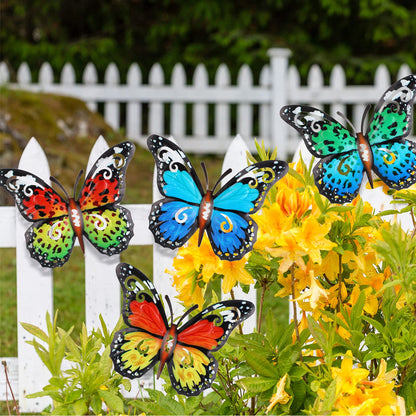 Jetec 8 Pcs Metal Butterfly Wall Decor 6.5 Inch Outdoor Butterflies Wall Art Sculpture 3D Butterfly Hanging Decoration for Spring Outside Fence Garden Yard Home Patio Balcony(Stylish Style)