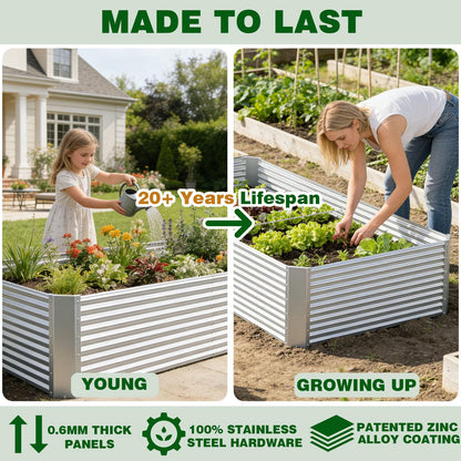 Annzoe 3 Pcs 4 x 2 FT Galvanized Steel Raised Garden Bed – Outdoor Planter Box for Root Vegetables, Herbs & Flowers, Large Metal Garden Beds for Backyards, Terraces and Balconies