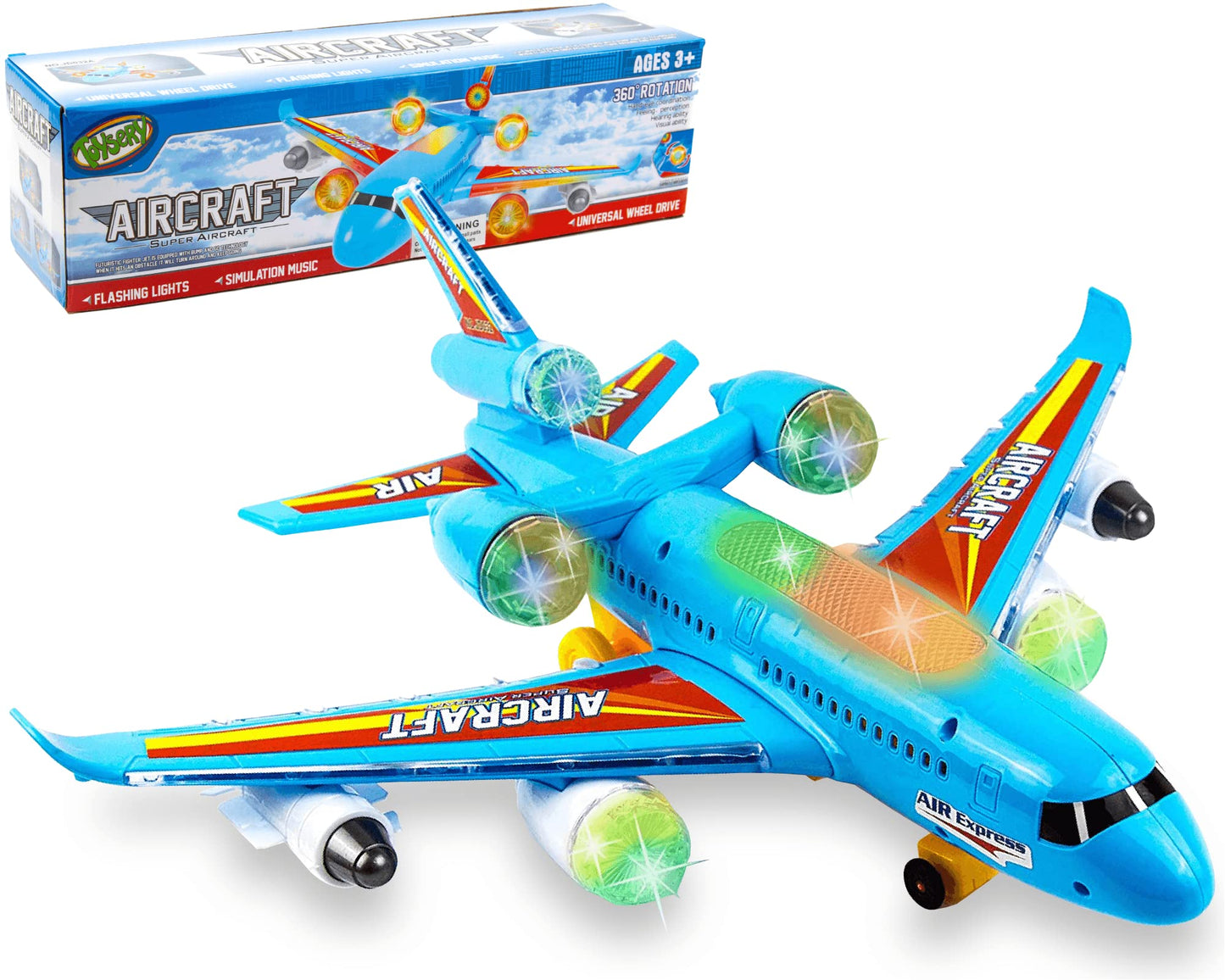 Toysery Airplane Toys for Kids, Bump and Go Action, Toddler Toy Plane with LED Flashing Lights and Sounds. Ideal for Boys & Girls 3-12 Years Old (Airbus A380) (Airplane)