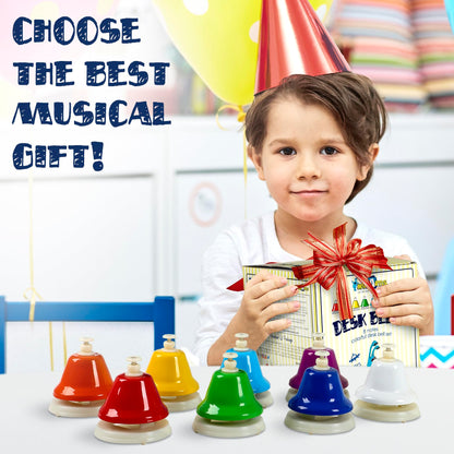 MINIARTIS Desk Bells for Kids | Educational Music Toys for Toddlers 8 Notes Colorful Hand Bells Set | Kids Musical Instrument with 15 Songbook | Great Birthday Gift for Children