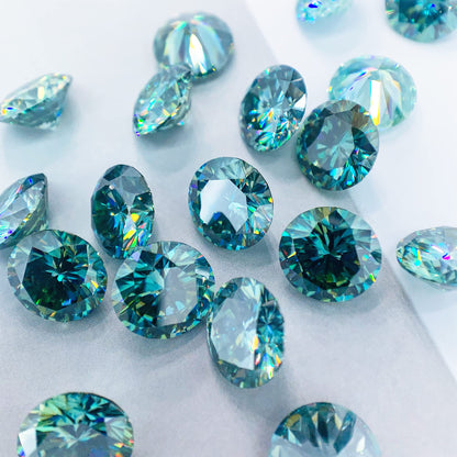 GIGAJEWE Moissanite Blue Green Color Loose Stone 8.0mm 2.0ct VVS1 Round Excellent Cut Gemstones For Jewelry Making With GRA Certificate