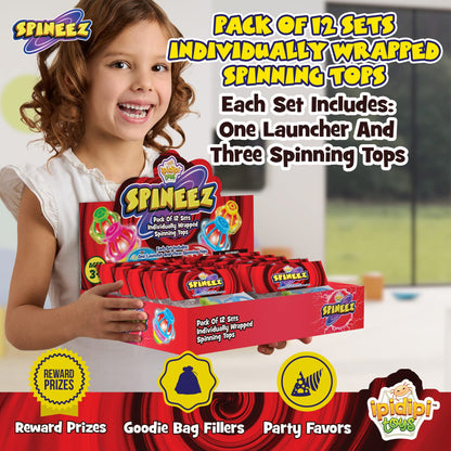 IPIDIPI TOYS Spineez Light Up Flying Saucer Spinning Tops – 12-Pack UFO Spinner Toy - Spinning Tops for Kids - Birthday Party Favors, Goodie Bag Stuffers, Classroom Prizes for Boys & Girls – Red