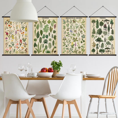 Lewtemi 4 Pcs Vintage Poster Nature Botanical Wall Art Wildflowers Leaves Medicinal Herbs Trees Wall Hanging Poster Prints Plants Chart Poster for Classroom, 15.35 x 23.62 Inch(Retro, Green Plants)