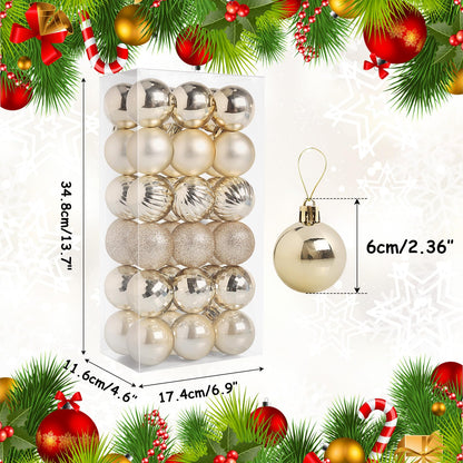 TranquilBliss 36 Pcs-2.36" Christmas Ball Ornaments, Shatterproof Hanging Balls, Tree Decorations for Xmas Tree, Wreath Decor, Holiday Part, Champagne