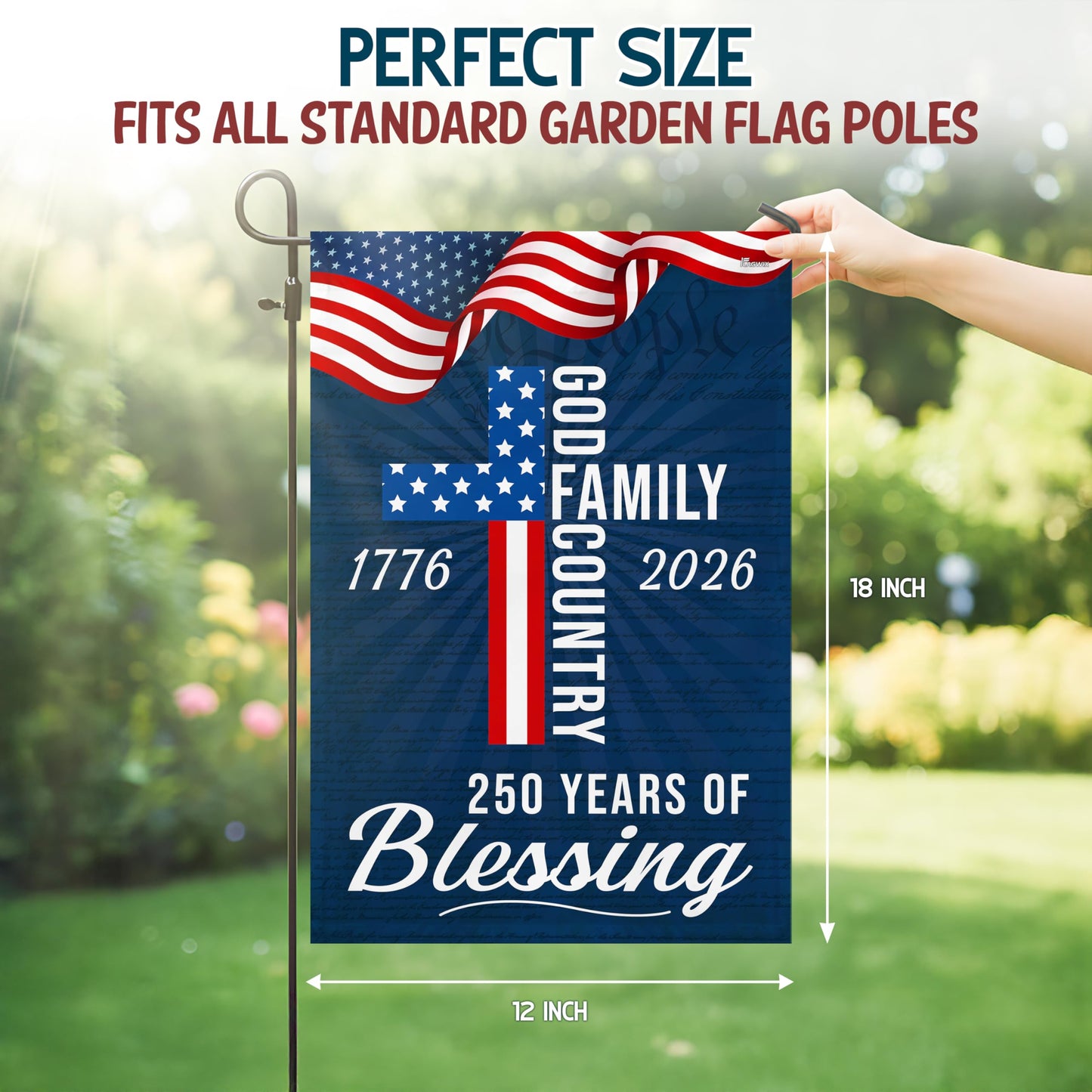 FLAGWIX American 250 Years of Blessing Flag - Polyester Double-sided Yard Flags For Outside Garden Flag (11.5" x 17.5") - 4th of July Decorations for Home Yard Garden Decor Banner, Gifts For Men Women