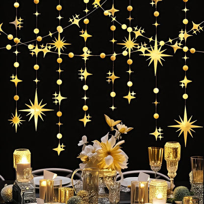 Glitter Gold Star Circle Dot Garland 30 Feet Twinkle Gold Star Circle Dot Ceiling Hanging Banner Backdrop for Birthday Wedding Baby Shower Graduation Disco Party Decorations