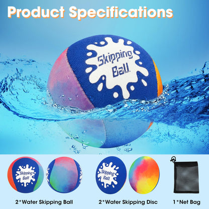 Korlon Skipping Water Ball, 4 Pack Water Bouncing Balls for Pool, Colorful Pool Toys for Swimming Game Summer Fun Lake Beach, Water Balls Toys with Mesh Bag