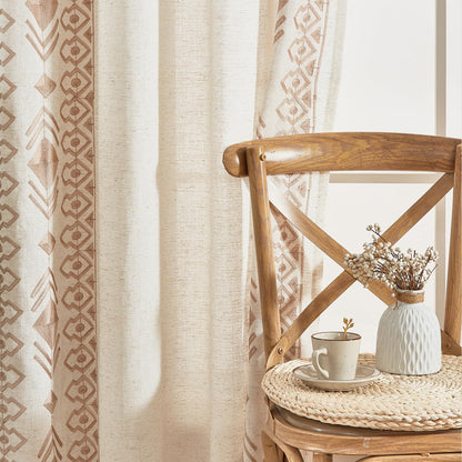 LOHUT Beige Boho Curtains 2 Panels for Bedroom 84 Inches Long Linen Embroidered Drapes for Living Room Farmhouse Geometric Light Filtering Grommet Window Treatment 55x84 Inch, Taupe On Beige