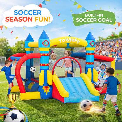 Bounce House for Kids 3-6, Space Adventure 11.5FT × 10FT Inflatable Bouncy Castle, with Slide & Ball Pit & Hoop & Soccer Goal & Blower, 7-in-1 for Indoor Outdoor Backyard Toddlers' Birthday Party