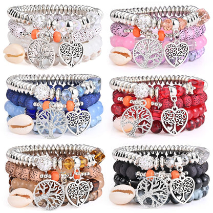 Bohemian Bracelet Sets for Women - 6 Sets Stackable Stretch Bracelets Multi-color Boho Jewelry for Women Hippie Bracelets Dainty Jewelry (Tree of Life Bead Bracelets)