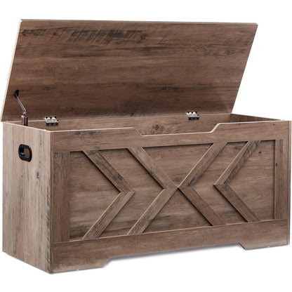 XDliv 39.4” Storage Bench, Extra Large Entryway Bench with Storage,Storage Chest with 2 Safety Hinges,Blanket Storage,Shoe Storage Chest for Bedroom,Living Room,Easy Assembly. (Greige)