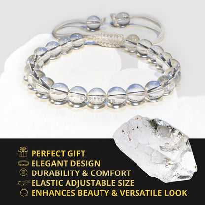 ANAYA AGATE Healing Crystal Bracelet – Chic Gemstone Bracelet for Men and Women – 8mm Round Bead Bracelets for Spiritual Healing, Protection, Positive Energy - Clear Quartz
