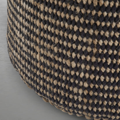 SIMPLIHOME Larissa Round Pouf - 18 inch Wide Hand Braided Jute Ottoman in Sandy Natural/Ebony, Boho Footstool or Extra Seating for Living Room or Kids Room with Polystyrene Bead Filling, Assembled