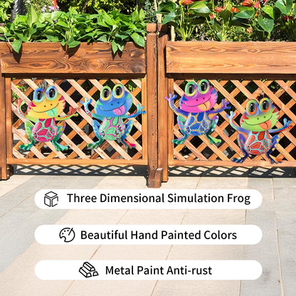 Junware Metal Frog Wall Decor, 4Pcs Frog Iron Wall Art Sculptures Art Frogs Wall Hanging Sculpture Decoration. Outdoor Fence Art for Home Garden, Fence, Patio, Yard, Bedroom Outside Gifts for Adults