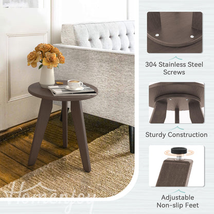 Homenjoy Outdoor Side Table, HDPS Outdoor Table, Small Round Side Table Weather-Resistant, Outdoor Side Tables for Patio, Porch,Deck,End Table for Plant Stand, Dark Brown