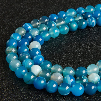60pcs 6mm Blue Stripe Agate Beads Natural Gemstone Beads Round Loose Beads for Jewelry Making